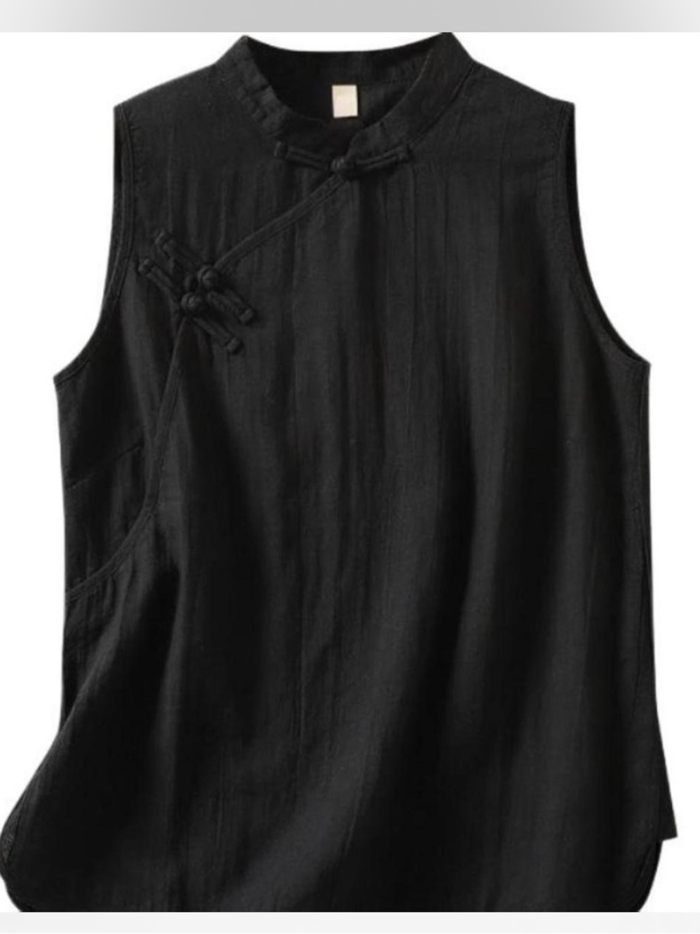 Sleeveless Mandarin Collar Tank Top - Black